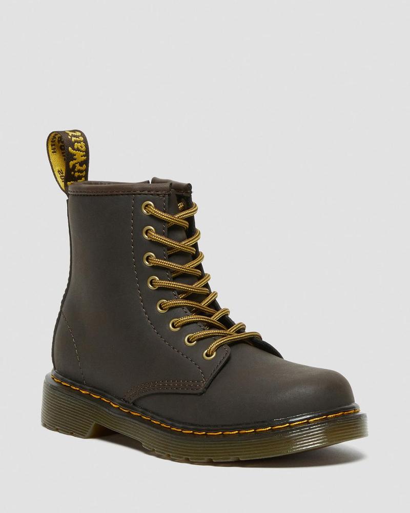 Dr Martens Junior 1460 Wildhorse Leren Veterlaarzen Kinderen Donkerbruin | NL 133PJJ